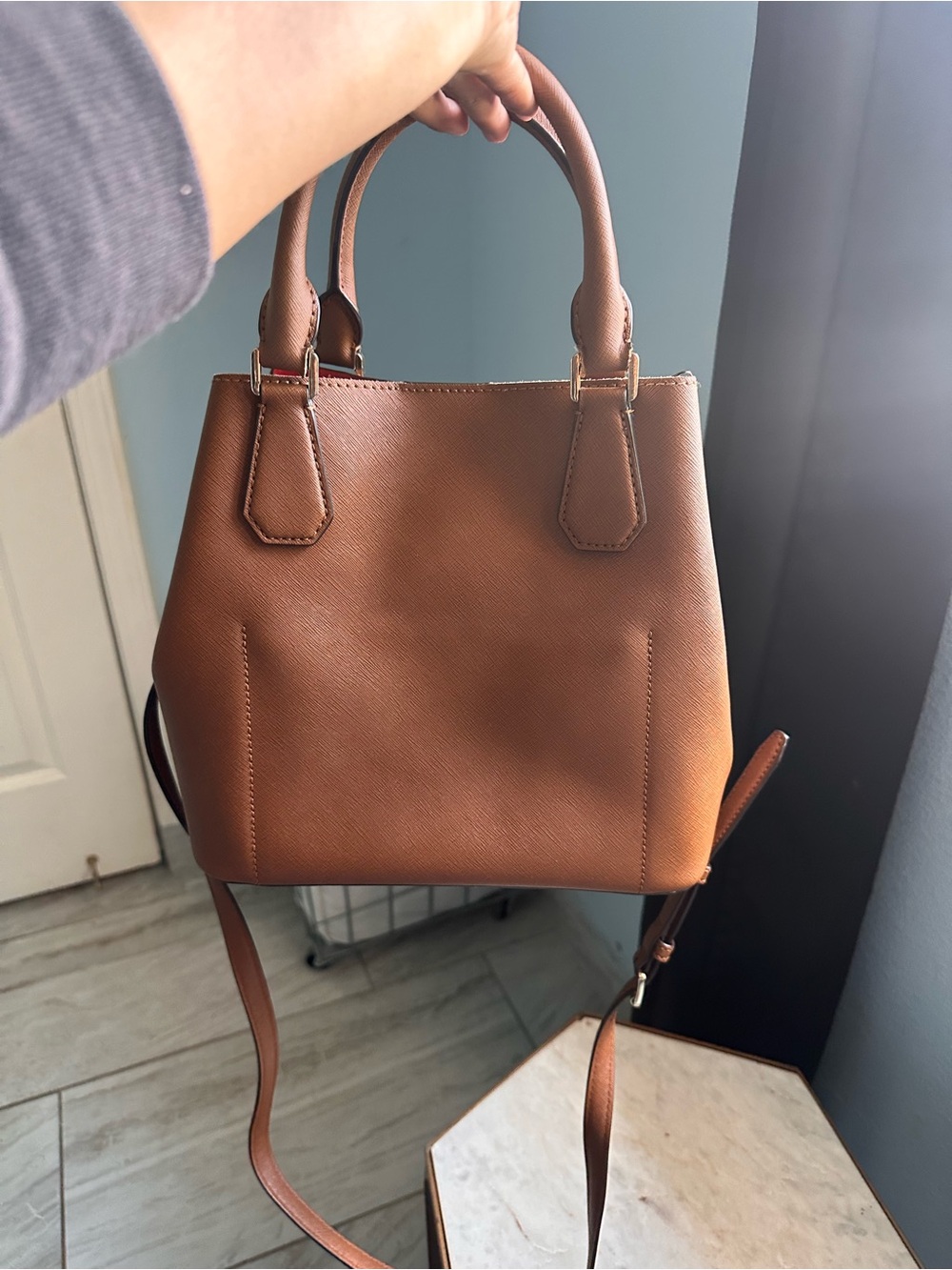 Michael Kors Brown Tote with Red Interior and Gold MK Charm - Picture 3 of 4